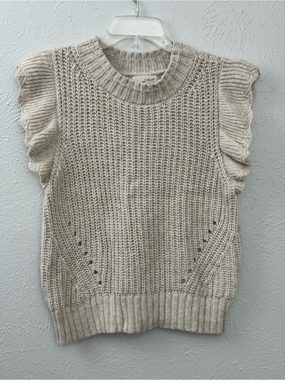 Universal Thread Cream Knit Ruffle Sleeve Sleeveless Sweater Top